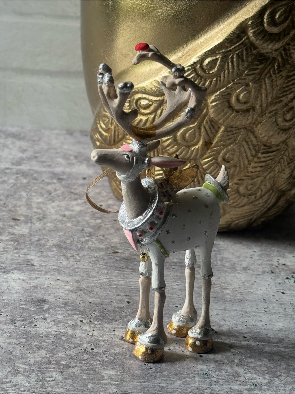 Mackenzie Childs Patience Brewster Moonbeam Cupid Reindeer Mini Ornament